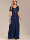 Women Solid Chiffon Sequin Patchwork Jumpsuit