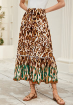 Women Leopard Print Bohemian Beach Holidays Skirt