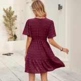 Women Ruffle Sleeve V Neck Lace-Up Dress