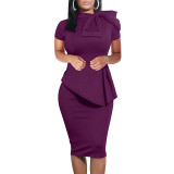Women Sexy Bowknot Short-sleeved Bodycon Dress
