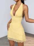 Women sexy v-neck Halter Neck dress