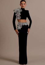 Women Sexy Elegant Beaded Long Sleeve Top and Long SkirtTwo Piece Set Women Sexy Elegant Beaded Long Sleeve Top and Long SkirtTwo Piece Set