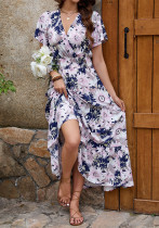 Women Printed V-Neck Short Sleeve Holidays Dress Women Printed V-Neck Short Sleeve Holidays Dress