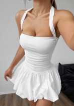 Women Halter Neck lace sexy bubble ruffle Mini dress