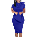 Women Sexy Bowknot Short-sleeved Bodycon Dress