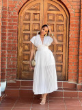 Women Pleated Solid Maxi Dress
