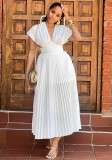 Women Pleated Solid Maxi Dress