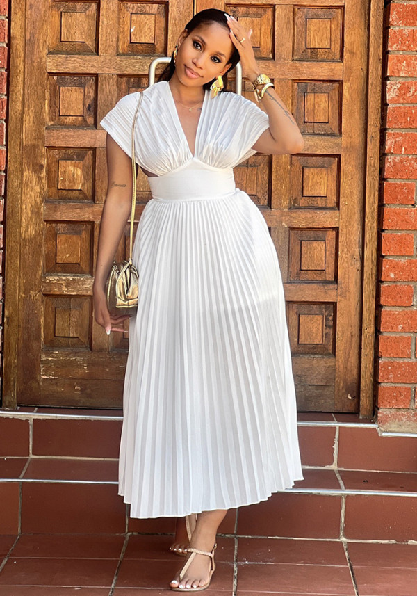 Women Pleated Solid Maxi Dress