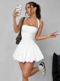 Women Halter Neck lace sexy bubble ruffle Mini dress