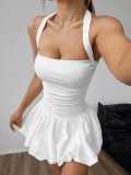 Women Halter Neck lace sexy bubble ruffle Mini dress