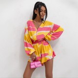 Women Printed V-Neck Long Sleeve Jumpsuit