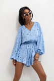 Women Printed V-Neck Long Sleeve Jumpsuit