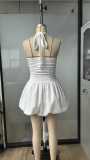 Women Halter Neck lace sexy bubble ruffle Mini dress