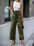 Women Belt Zipper Casual pu Leather Pants