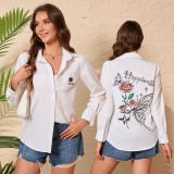 Women Embroidered White Long Sleeve Shirt
