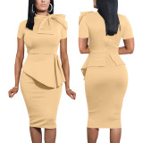 Women Sexy Bowknot Short-sleeved Bodycon Dress