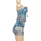 Women Summer Trend Strapless Print Top and Shorts Two Piece Set