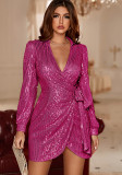 Women Party Sexy V-Neck Lace Sequin Formal Party Dress