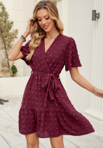 Women Ruffle Sleeve V Neck Lace-Up Dress Women Ruffle Sleeve V Neck Lace-Up Dress