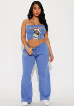 Women Sexy Strapless Top Trousers Two Piece Set Women Sexy Strapless Top Trousers Two Piece Set
