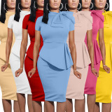 Women Sexy Bowknot Short-sleeved Bodycon Dress