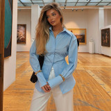 Women Summer Turndown Collar Long Sleeve Shirt Top
