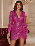 Women Party Sexy V-Neck Lace Sequin Formal Party Dress