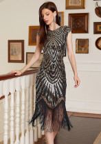 Women Retro Sequin Tassel Fishtail Sleeveless Elegant Evening Dress Women Retro Sequin Tassel Fishtail Sleeveless Elegant Evening Dress