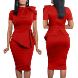 Women Sexy Bowknot Short-sleeved Bodycon Dress