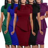 Women Sexy Bowknot Short-sleeved Bodycon Dress