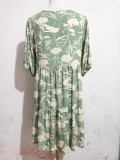 Women Print V Neck Short Sleeve Dress