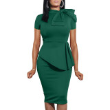 Women Sexy Bowknot Short-sleeved Bodycon Dress