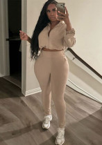 Women Sexy Drawstring Zipper Crop Top and Solid Pants Two Piece Set Women Sexy Drawstring Zipper Crop Top and Solid Pants Two Piece Set