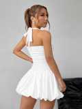 Women Halter Neck lace sexy bubble ruffle Mini dress