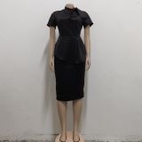 Women Sexy Bowknot Short-sleeved Bodycon Dress