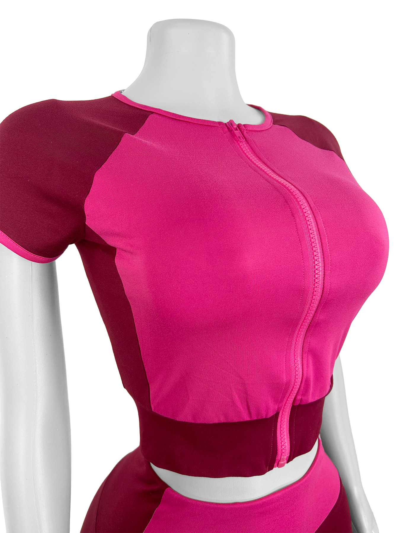 Women Patchwork Contrast Round Neck Short Sleeve Top and Bell Bottom Pants Two Piece Set