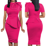 Women Sexy Bowknot Short-sleeved Bodycon Dress