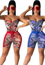 Women Casual print Short-sleeved Top and Shorts Two Piece Set Women Casual print Short-sleeved Top and Shorts Two Piece Set