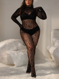 Plus Size Women's Sexy Leopard See Through Jumpsuit Lingerie