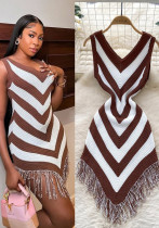 Holidays Women's Summer Color Matching Slim Irregular Tassel Dress