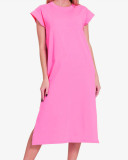 Fashionable Casual Solid Color Slit Dress with Pockets