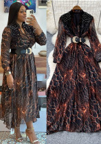 Fashionable Women's Beaded Sequin Embroidery V neck Slim Waist Long Sleeve Leopard Print Elegant Long Dress