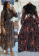 Fashionable Women's Beaded Sequin Embroidery V neck Slim Waist Long Sleeve Leopard Print Elegant Long Dress