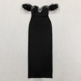 Women jacquard backless wrapped chest v-neck Beaded Maxi dress