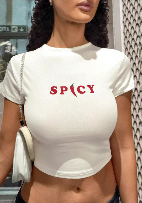 Summer Y2K Letter Print Slim Sexy Style Crop Short Sleeve T shirt for Women