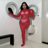 Plus Size Women's Sexy Leopard See Through Jumpsuit Lingerie