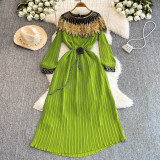 Luxury Sequin Cape Patch Slim Waist Pleated Loose Long Dress