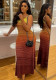 Women's Summer Strap Knitting Gradient Color Slim Bodycon Long Dress