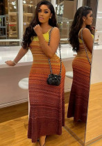 Women's Summer Strap Knitting Gradient Color Slim Bodycon Long Dress Women's Summer Strap Knitting Gradient Color Slim Bodycon Long Dress