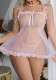 Sexy Women's Lingerie Solid Color Mesh See Through Low Back Strap Night Dress and Panty Set